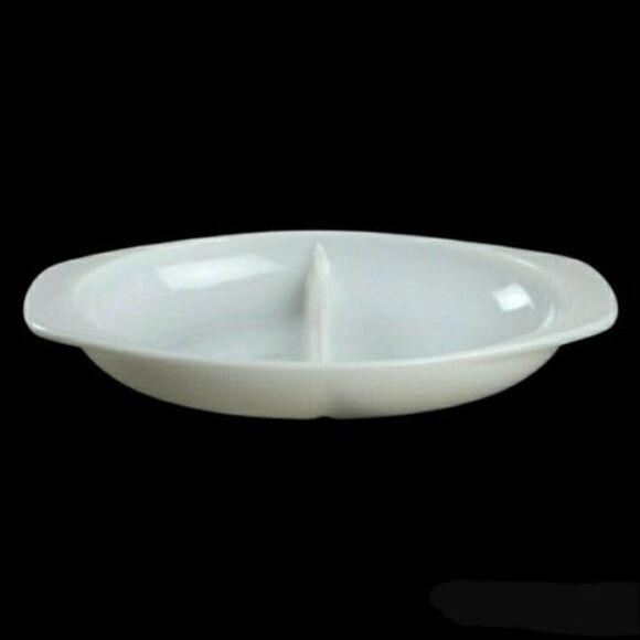 Pyrex 13" Oval Divided Vegetable Bowl White #1063 Vintage - Picture 1 of 8